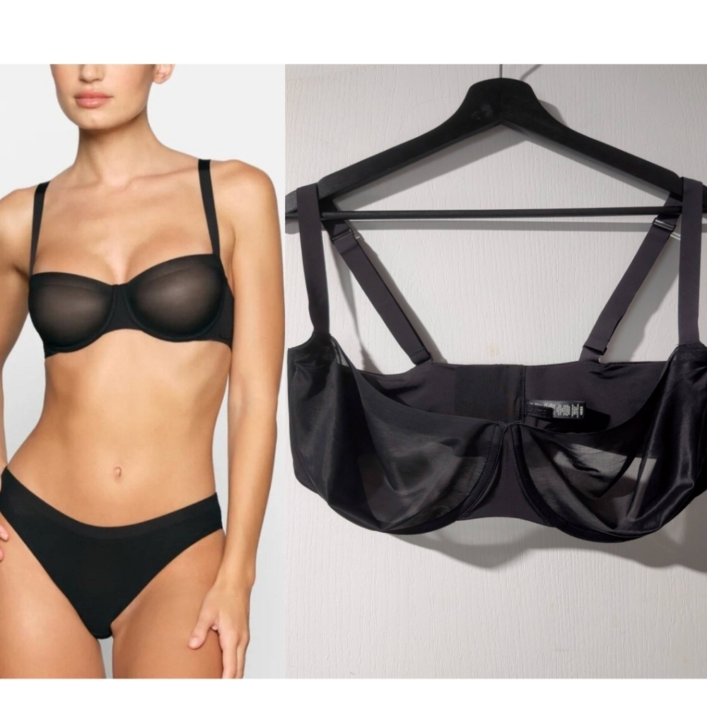 SKIMS Black Sheer Underwire Balconette Bra